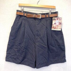 NWT‎ Vintage 90s Pleated Womens Shorts 18 Navy Blue Belted Old Money Preppy